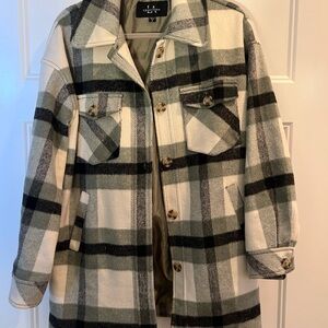 Plaid Button-Up Sherpa Jacket